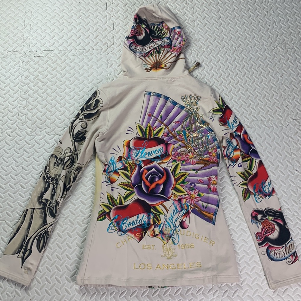 Christian Audigier Floral Panthers Hoodie Gold Lined - Picture 9 of 14